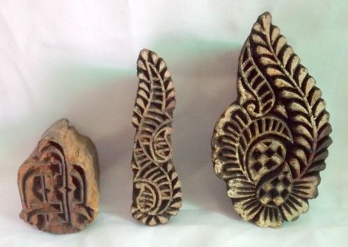 Vintage Hand Carved 3 Different Design Wooden Printing Block / Cut Collectible