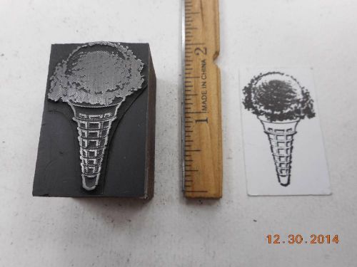 Letterpress Printing Printers Block, One Scoop Ice Cream in Sugar Cone