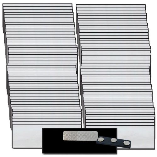 100 BLANK &amp; 100 NAME BADGE MAGNETS 1 X 3 SILVER NAME BADGES TAGS BEVELED EDGES