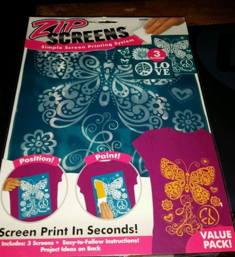 New ZIP Screens 3 Screens Pack Butterfly LOVE Simple Screen Printing 12&#034;x8.25&#034;