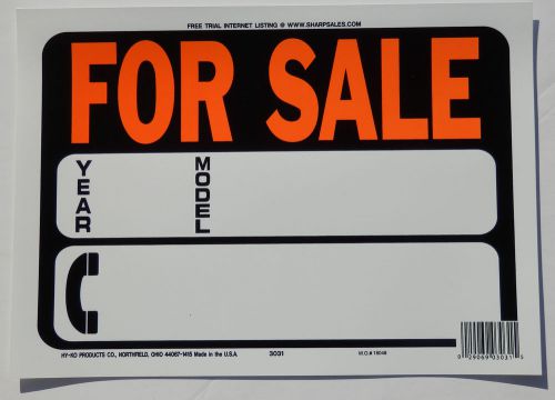 FOR SALE Windshield SIGN car auto motorcycle boat rv 8&#034; x 12&#034; plastic HY-KO 3031