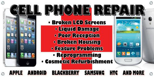 Cell phone repair banner sign 6ft x 2 ft - business screen repair battery iphone for sale