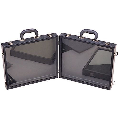 Large Double Sided Glass Top Lid Display Portable Sales Carrying Case w/ Handle