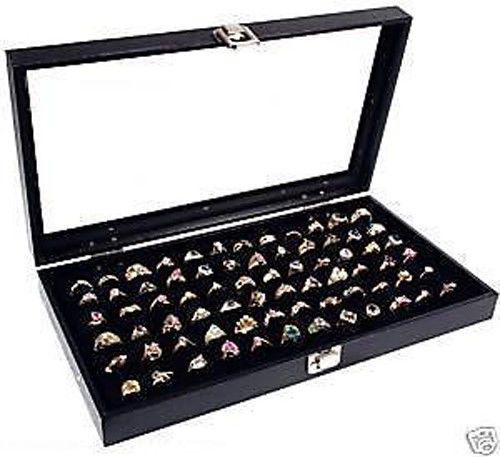 72 ring glass top display case jewelry black organizer for sale