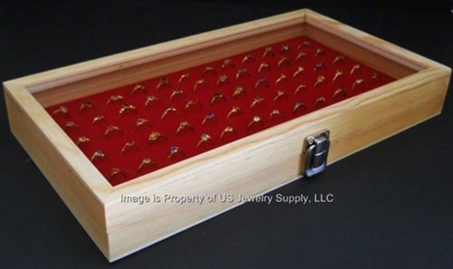 6 locking natural wood glass top 2 blue, 2 black and 2 red 72 ring display cases for sale