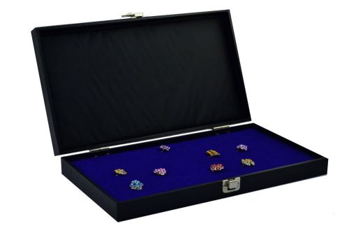 New 72 Blue Ring Wood Top Display Jewelry Black Organizer Case