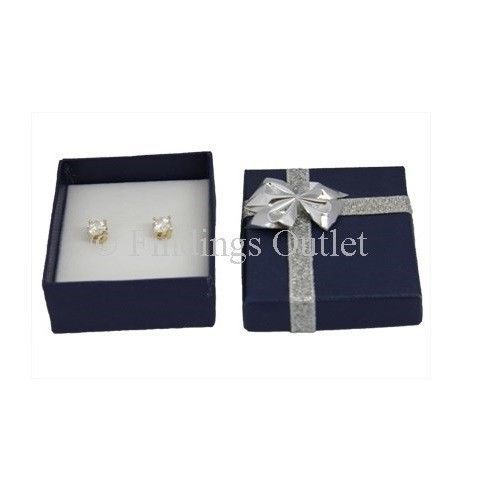 Linen Bow Tie Blue Earring Gift Boxes With Flocked Foam Insert - 1 Dozen