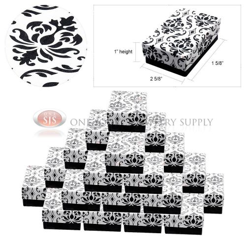 25 Damask Print Gift Jewelry Cotton Filled Boxes 2 5/8&#034; x 1 5/8&#034; x 1&#034; Earrings