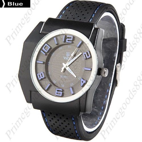 Soft rubber band analog men&#039;s wrist quartz wristwatch in blue numbers for sale