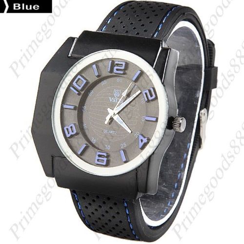 Soft Rubber Band Analog Men&#039;s Wrist Quartz Wristwatch in Blue Numbers