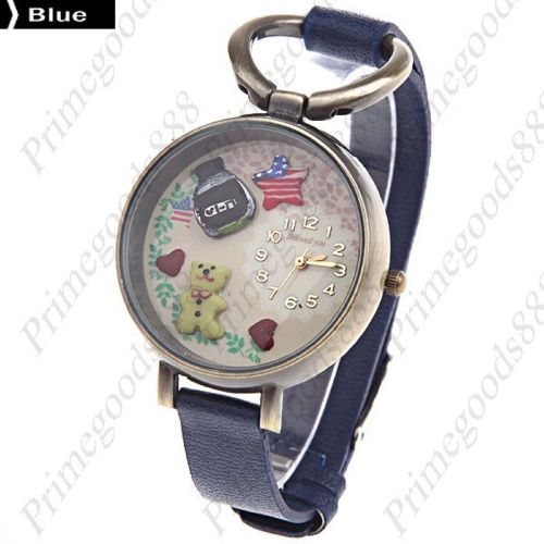 Teddy Bear Star PU Leather Lady Ladies Wrist Quartz Wristwatch Women&#039;s Blue
