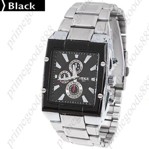Stainless Steel Wrist Quartz Rectangle Case  Sub Dial Free Shipping Black Face