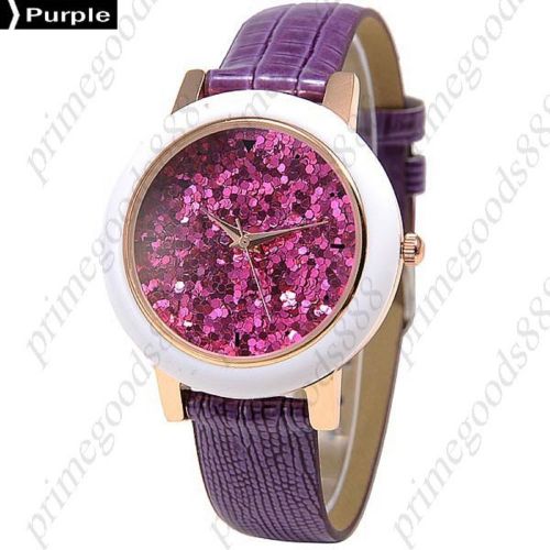 Fashioned Sparkle  PU Leather Quartz Lady Ladies Wristwatch Women&#039;s Purple