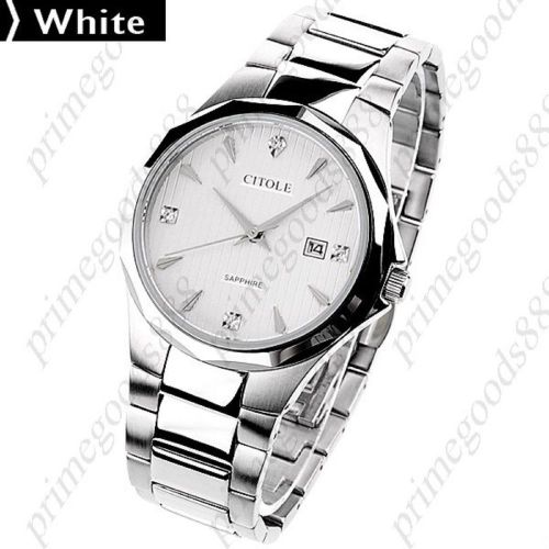 Alloy band quartz wrist silver white face men&#039;s date display free shipping for sale