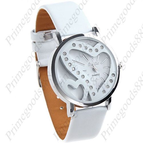 Heart Hearts PU Leather Analog Lady Ladies Wrist Quartz Wristwatch Women&#039;s White