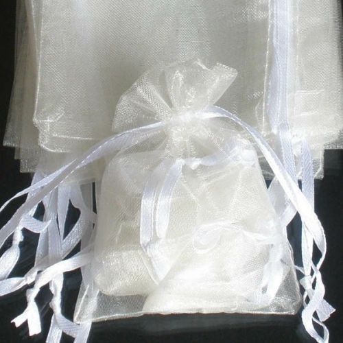 50Pcs Solid Cream Color Drawstring Organza Flare Wedding Gift Pouch Bag 2.7x3.5&#034;