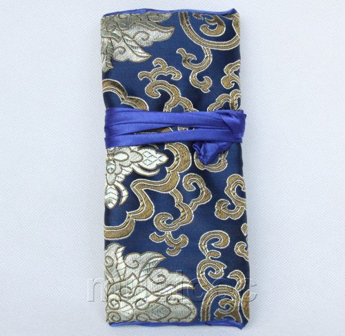 handmade silk navy blue colors Jewelry bags pouches roll T788A11