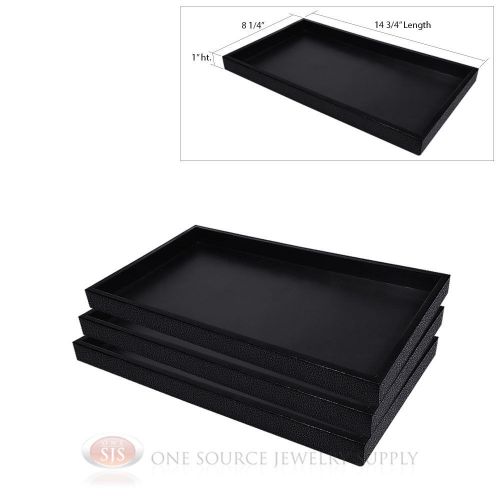 (3) Black Plastic Display Sample Tray Jewelry Organizer Travel Stackable Trays