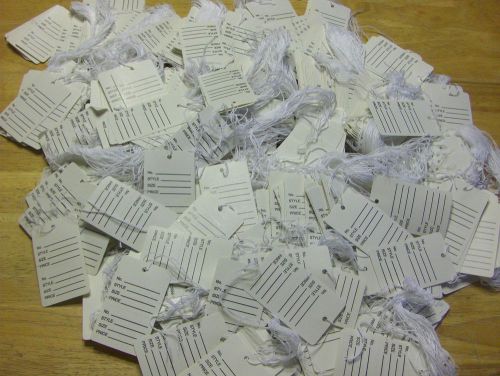 Lot of Over 1000 Large Price Tags W/Strings White Perforated  1-3/4&#034; x 2-7/8&#034;