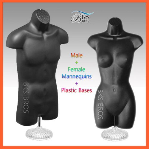 2 Mannequins Man + Woman Body Dress Form Black Male + Female Clothing Display