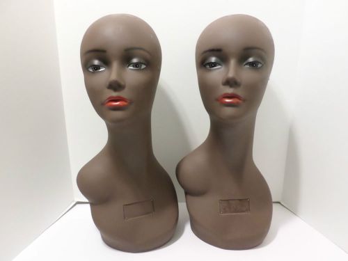 Lot of 2 Beautiful African American Dark Skin Mannequin Heads