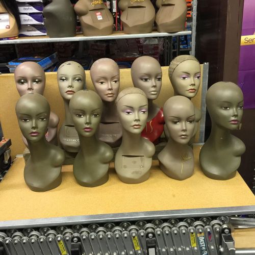 Lot Of 10 MANNEQUIN HEADs DISPLAY WIG HOLDER PLASTIC PVC 18&#034; TALL Mixed Lot #02