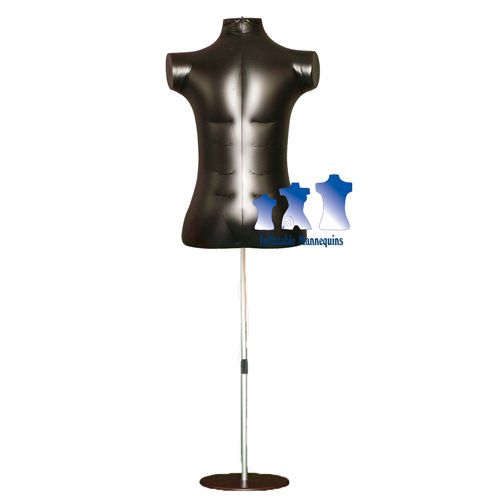 Inflatable Male Torso Large Rounded, Black and Aluminum Adjustable Stand, Brown