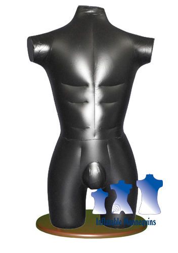 Inflatable Male Torso 3/4, Black and Wood Table Top Stand