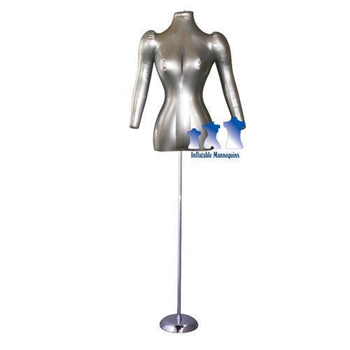 Inflatable Female Torso with Arms, Silver and MS1 Stand