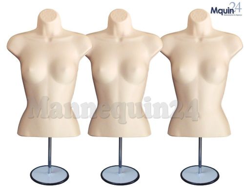 3 Flesh Female Mannequin Forms w/Metal Stand +Hanging Hook/Woman Torso Display