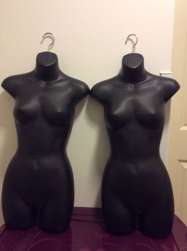 Hanging female torso dress forms with heavy duty hook, black, set of 2 for sale