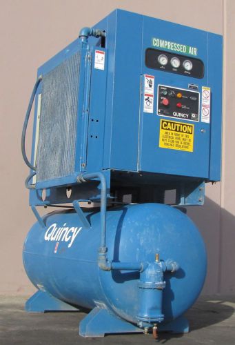 Quincy rotary screw air compressor with 200 gallon tank 50hp baldor motor for sale