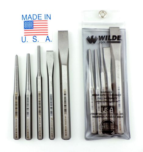 Wilde Tool 5pc Punch &amp; Chisel Set MADE IN USA Professional High Carbon Steel