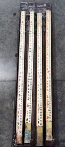 Chicago steel tape antique wooden surveying ruler grade rod 16ft w/leather case for sale