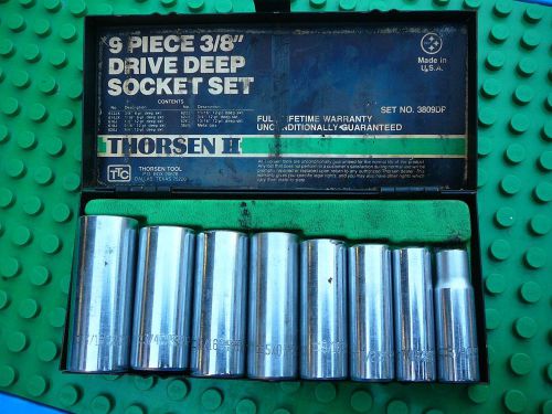 Thorsen brand -9 pc - 3/8&#034; drive deep socket set with metal case for sale