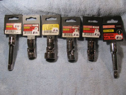 CRAFTSMAN TOOLS 3/8 DRIVE SWIVEL/ FLEX SOCKET LOT OF 4 WITH 2- 3 INCH EXTENSIONS