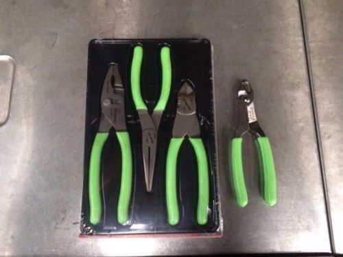 Snap on green handled pliers set with wire strippers brand new for sale