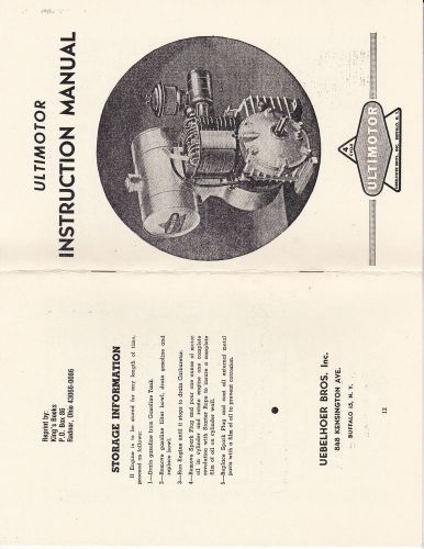 Ultimotor Instruction Manual 4 Cycle Uebelhoer Bros Buffalo NY Gas Engine