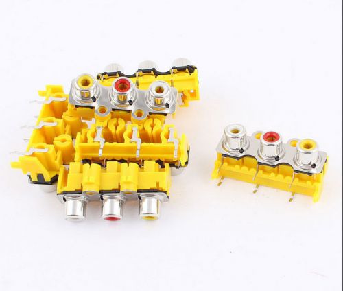 6pcs Yellow Plastic 3 Female Outlet AV Concentric RCA Socket Board