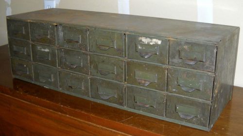 Vintage 18 drawer table top metal cabinet storage decorator industrial cubby for sale