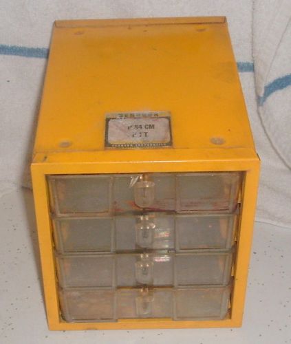 Vintage Yellow parts cabinet 5 1/2 by 8 1/4 by 6 1/8 high 4 drawers