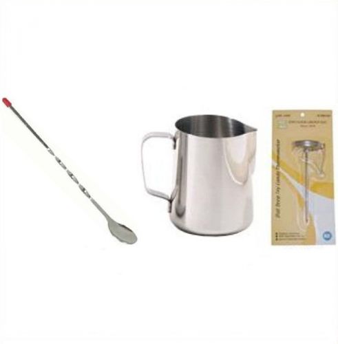 1 espresso milk frothing pitcher 33  + 1 pc thermometer  + 1 spoon new for sale