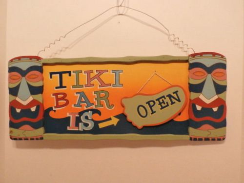 Tiki Bar Open/Closed Sign Wood Decor Barware 3D Tiki 19.5&#034;x 8&#034; Neon Colors NEW