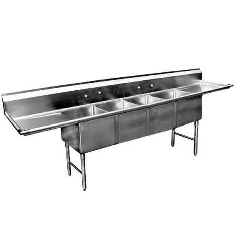 4 Compartment 16&#034;x20&#034; Stainless Steel Sink 2 Drainboard
