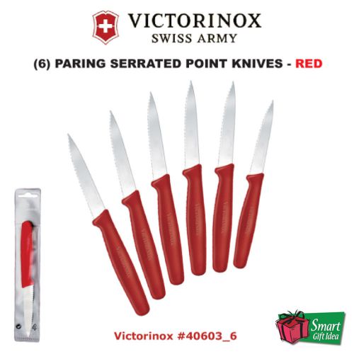 Victorinox (6) Paring Knives, 3 1/4 &#034; Serrated Blade, Red #40603_6