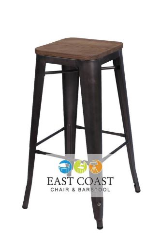 New viktor steel restaurant backless bar stool with reclaimed wood seat for sale