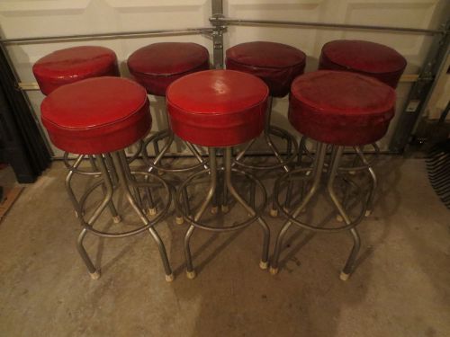 7  Vintage Retro Original  Diner Bar Red Chairs Swivel Stools Vinyl