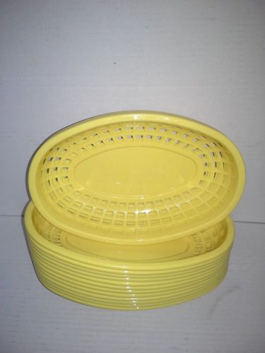 16 pcs fast food baskets serving basket plastic yellow 9.25x6&#034; oval new for sale