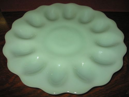 Jadeite green glass Deviled Egg serving Plate Platter tray Jadite Jade milk mint