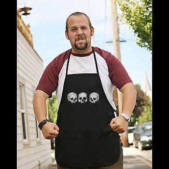 Three skull black grilling kitchen apron macabre goth cook chef punk death for sale
